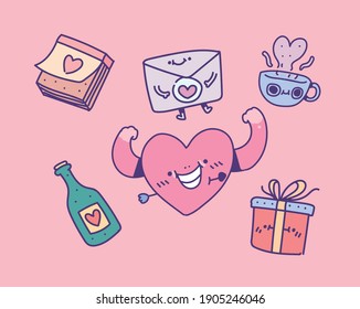 vector cute objects and elements for valentine's day . valentine's day vector illustration .valentine's day drawing style
