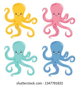 Vector cute octopus illustration isolated on white background