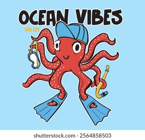 vector cute octopus illustration for kids t shirt print