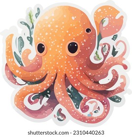 vector cute octopus sticker cartoon illustration