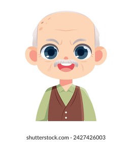 Vector Cute Old Man Bald Avatar Grandfather Illustration Isolated