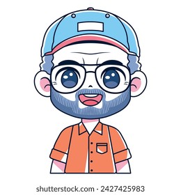 Vector Cute Old Man Beard Avatar Grandfather Illustration Isolated