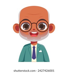 Vector Cute Old Man Beard Glasses Avatar Grandfather Illustration Isolated