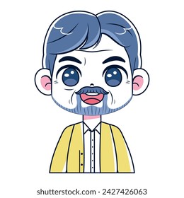 Vector Cute Old Man Beard Avatar Grandfather Illustration Isolated