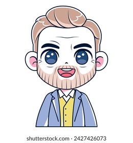 Vector Cute Old Man Beard Avatar Grandfather Illustration Isolated