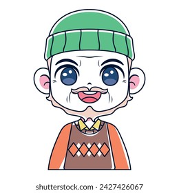Vector Cute Old Man Moustache Cap Avatar Grandfather Illustration Isolated