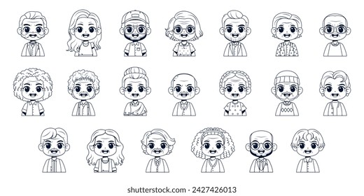 Vector Cute Old People Avatar Elderly Character Set illustration isolated