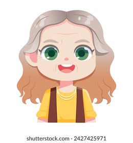 Vector Cute Old Woman Avatar Grandmother Character Illustration Isolated