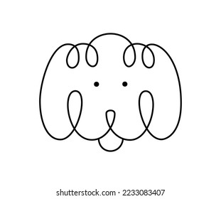 Vector cute one line dog poodle face logo. Minimalist pet in abstract hand drawn scandinavian style. Continuous line artwork for banner, book design, web illustration.