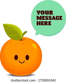 Vector cute orange character with speech bubble for your message isolated on white background