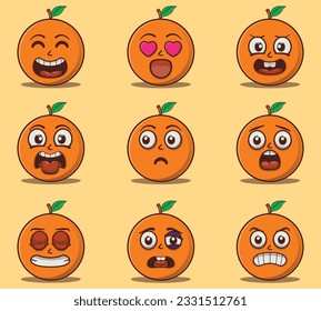 Vector cute orange emoticon expressions set