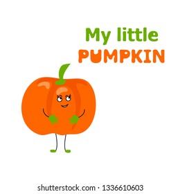 vector cute orange pumpkin vegetables word my little face smile childish illustration on white card
