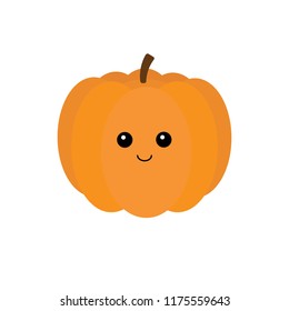 vector cute orange red cartoon smiling pumpkin with face isolated on white background
