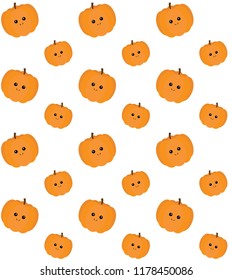 vector cute orange red cartoon smiling pumpkin with face isolated on white background Seamless pattern 