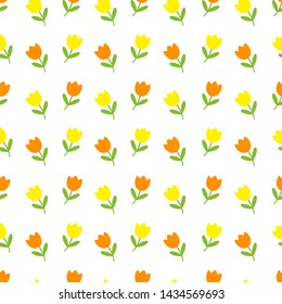 Vector Cute Orange and Yellow Tulip Flower Pattern in White Background