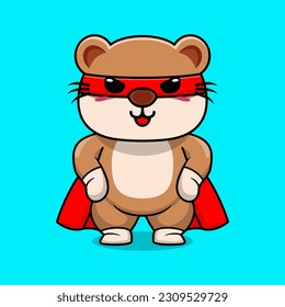 Vector cute otter super hero cartoon vector icon illustration