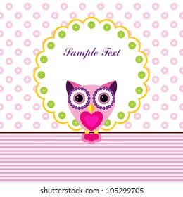 Vector cute owl card / Baby girl arrival announcement card