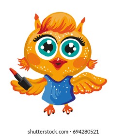 Vector lindo búho. Caricatura. Artista de maquillaje.