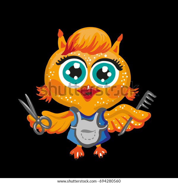 Vector Cute Owl Cartoon Character Hairdresser Stock Vector