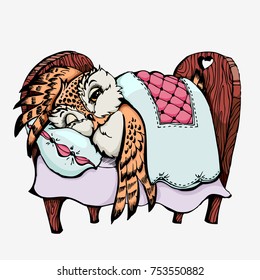 Vector cute Owl Hand drawn cartoon character. Can be used for bags and t-shirt print, fashion print design element, notebook design, poster