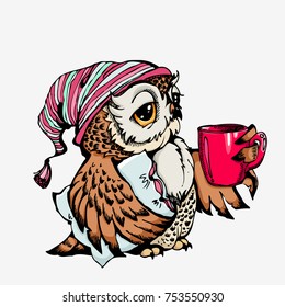 Vector cute Owl Hand drawn cartoon character. Can be used for bags and t-shirt print, fashion print design element, poster