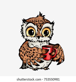 Vector cute Owl Hand drawn cartoon character. Can be used for bags and t-shirt print, fashion print design element, poster