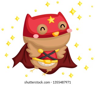 a vector of a cute owl wearing superhero costume