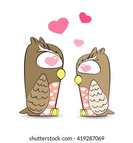 vector of cute owls in love, owls feel love on white isolated illustration