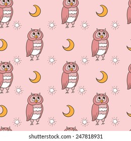 vector cute owls seamless pattern.It can be used for wallpaper, fabric design, textile design, cover, wrapping paper, banner, card, background