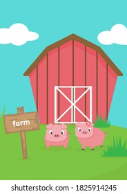 vector a cute pair of pigs in the farm illustration