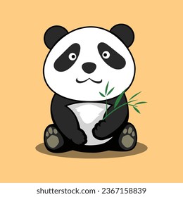 Vector lindo panda con bambú