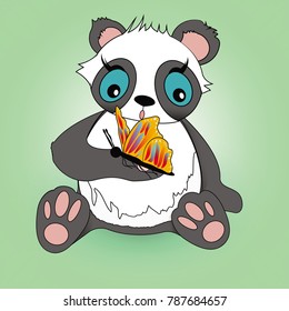 vector cute panda with butterfly cartoon art