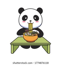 Vector Cute Panda Eating Noodles 