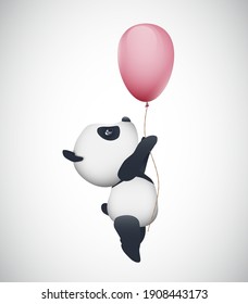 vector cute panda flying on a balloon isolated on white background