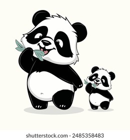 vector cute panda holding baby red panda cartoon vector icon illustration. animal nature icon isolated flat