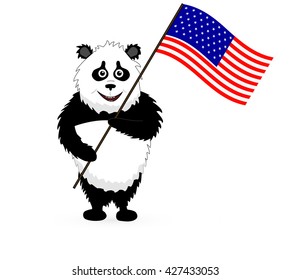 Vector Cute Panda Holding USA Flag