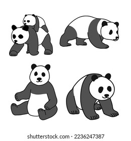 Vector cute panda icon hand-drawn doodle