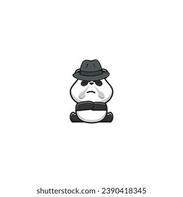 vector cute panda with a mafia style hat isolated