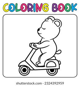 Vector lindo panda scooter de montar para la página de coloreado infantil ilustración vectorial icono