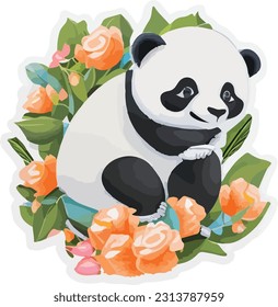 vector cute panda sticker cartoon illustration
