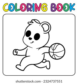 Vector cute pandaplaying basketball for children's coloring page vector icon illustration