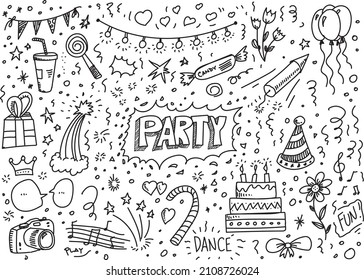 Vector lindo doodles de fiesta sobre fondo blanco