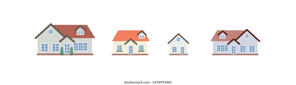 Vector cute pastel vintage style houses on isolated white background for use in media or community maps. It is a peaceful village.