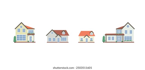 Vector lindo pastel casas de estilo vintage sobre fondo blanco aislado para su uso en los medios de comunicación o mapas de la comunidad. Es un pueblo tranquilo.