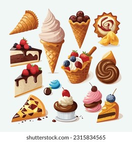 vector cute pastries cartoon style