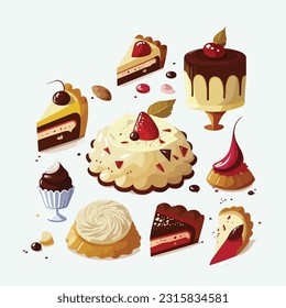 vector cute pastries cartoon style
