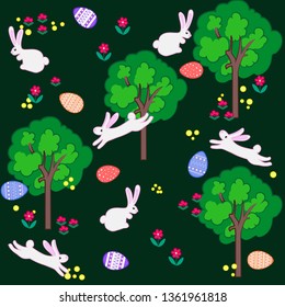 Vector cute pattern for easter. Vector illustration of eggs and bunny