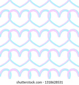 Vector cute pattern with furry holographic hearts isolated on the white background.