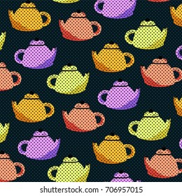 Vector cute pattern with kettle utensils