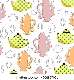 Vector cute pattern with kettle utensils